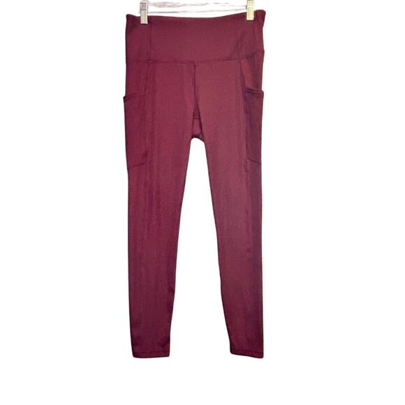 Lukka Lux Womens Ribbed Leggings Medium Burgundy Side Pockets Athletic - Picture 1 of 10